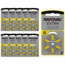 Rayovac size 10 (Yellow) Hearing Aid Batteries (x60)