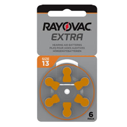 Rayovac size 13 (Orange) Hearing Aid Batteries (x6) - NiMH rechargeable batteries
