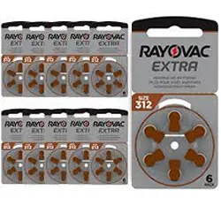 Rayovac size 312 (Brown) Hearing Aid Batteries (x60)